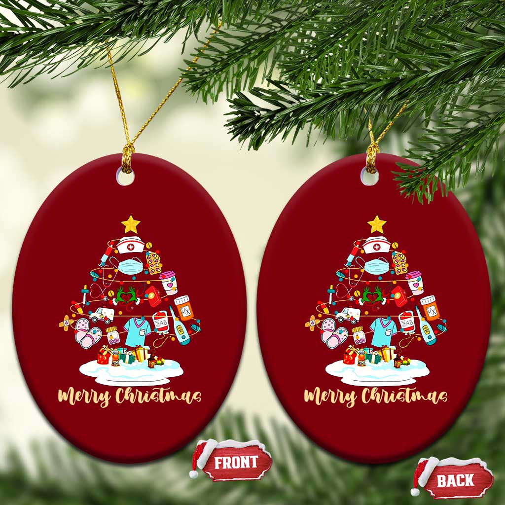 Christmas Nurse Tree Lights Ceramic Ornament - Wonder Print Shop