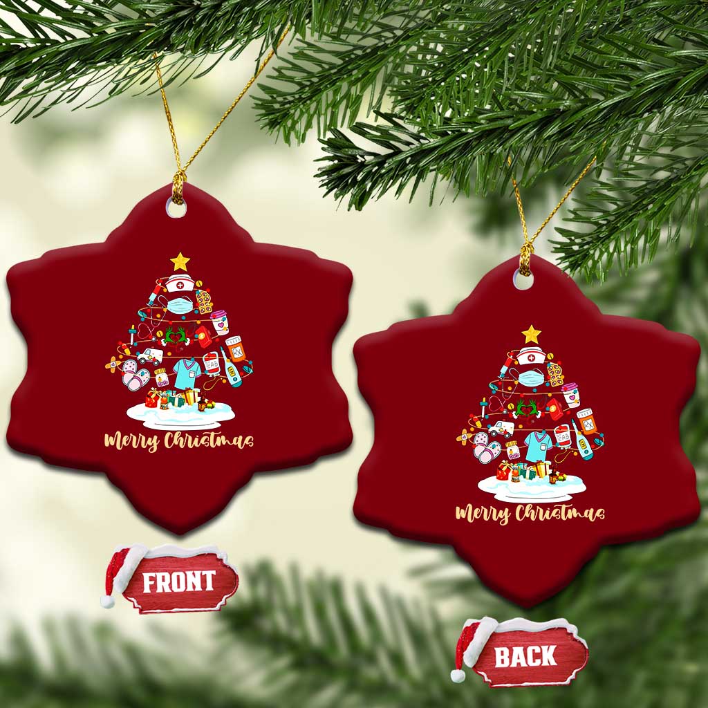 Christmas Nurse Tree Lights Ceramic Ornament - Wonder Print Shop