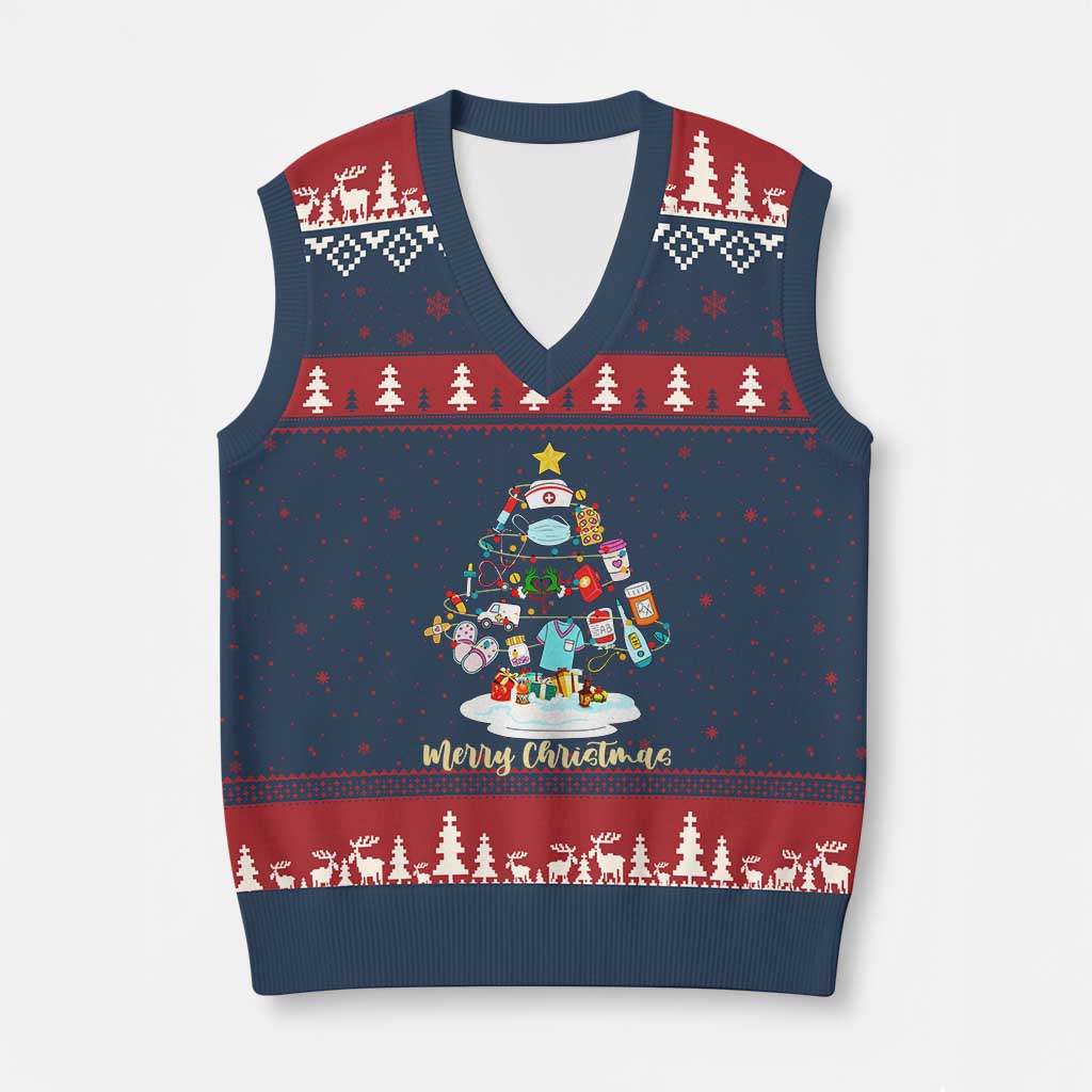 Christmas Nurse Tree Lights V-Neck Knit Sweater Vest - Wonder Print Shop