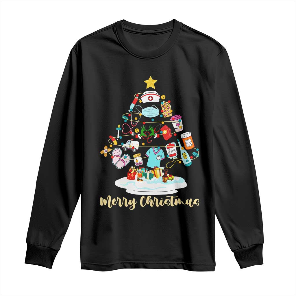 Christmas Nurse Tree Lights Long Sleeve Shirt - Wonder Print Shop