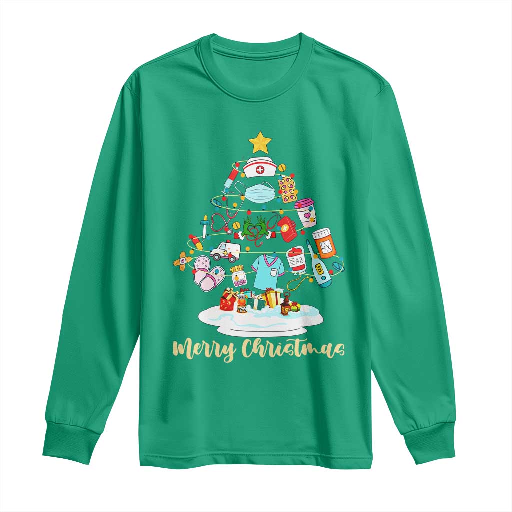 Christmas Nurse Tree Lights Long Sleeve Shirt - Wonder Print Shop
