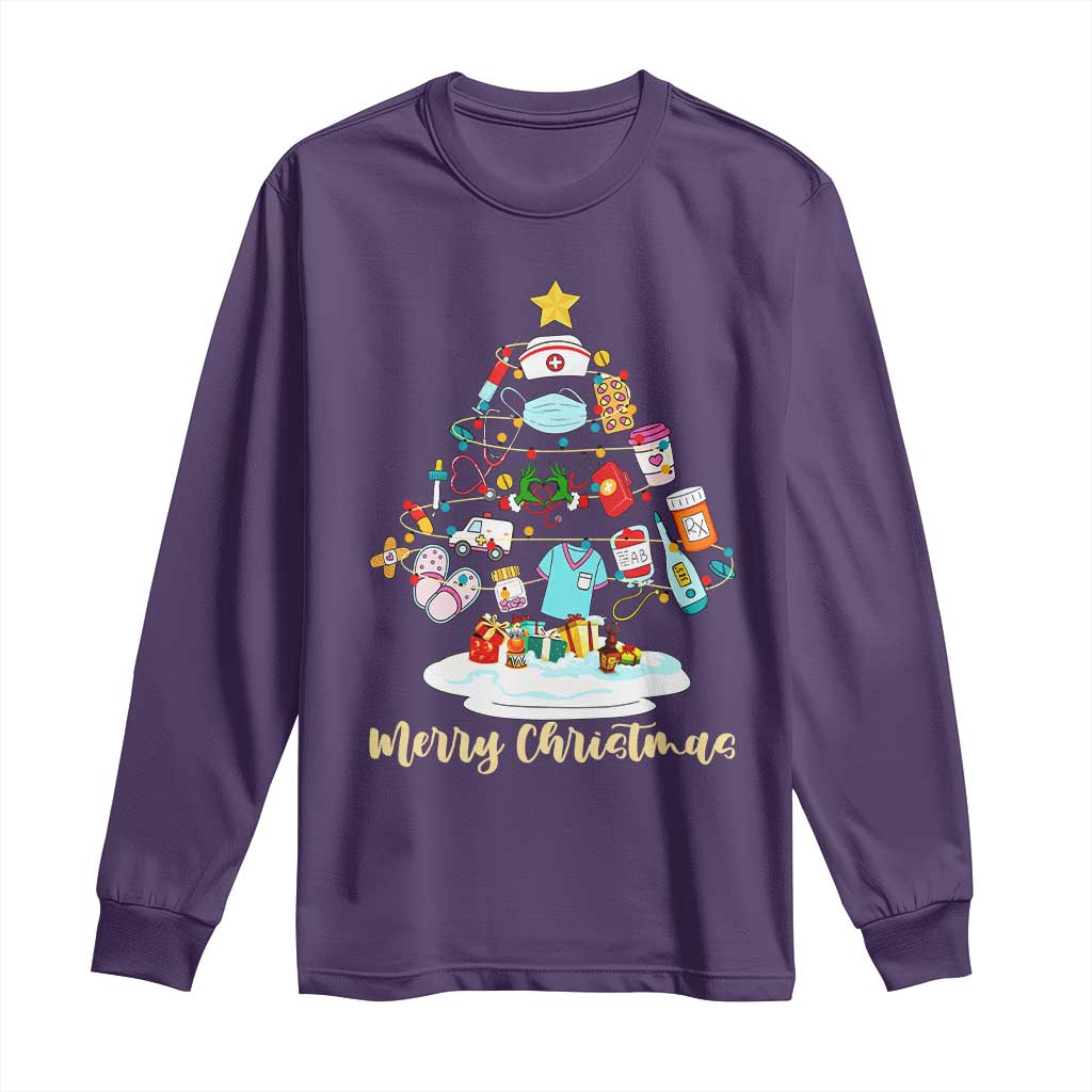 Christmas Nurse Tree Lights Long Sleeve Shirt - Wonder Print Shop