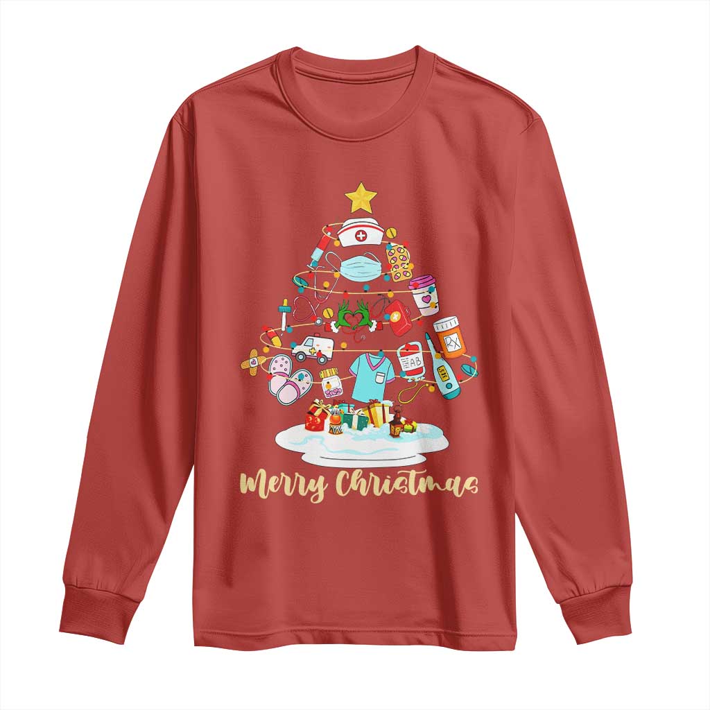Christmas Nurse Tree Lights Long Sleeve Shirt - Wonder Print Shop