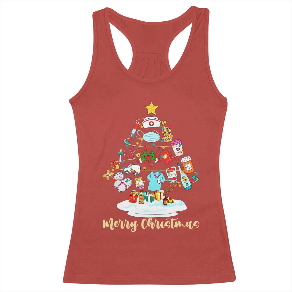 Christmas Nurse Tree Lights Racerback Tank Top - Wonder Print Shop