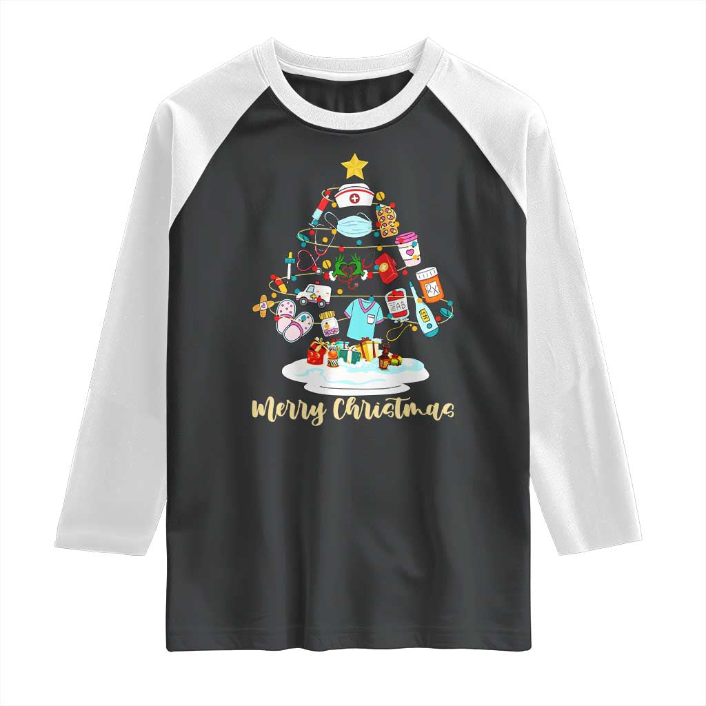 Christmas Nurse Tree Lights Raglan Shirt - Wonder Print Shop