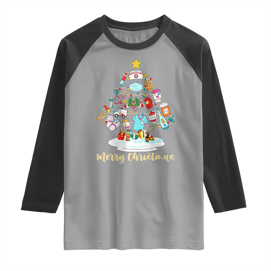 Christmas Nurse Tree Lights Raglan Shirt - Wonder Print Shop