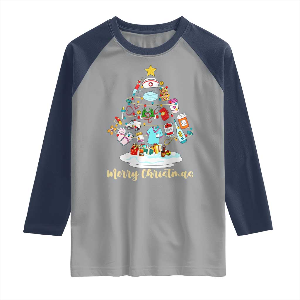 Christmas Nurse Tree Lights Raglan Shirt - Wonder Print Shop