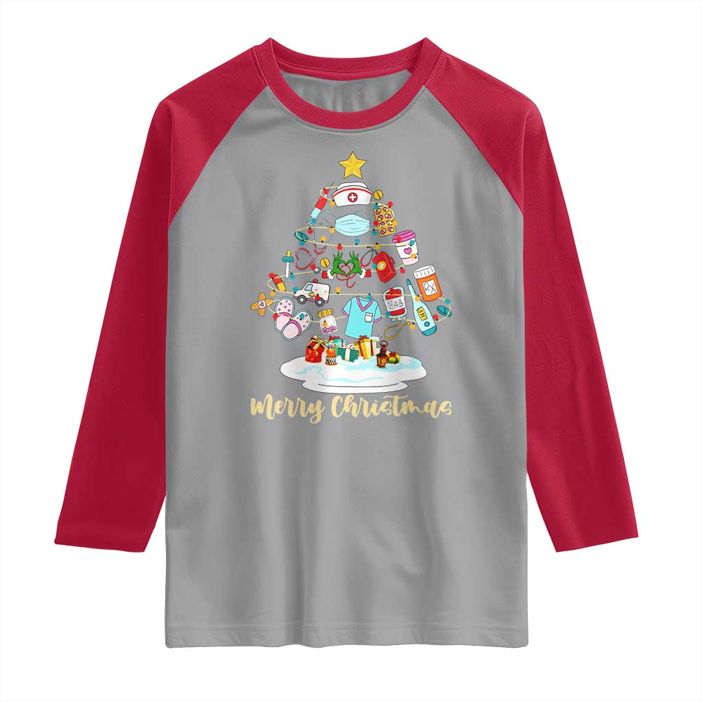 Christmas Nurse Tree Lights Raglan Shirt - Wonder Print Shop