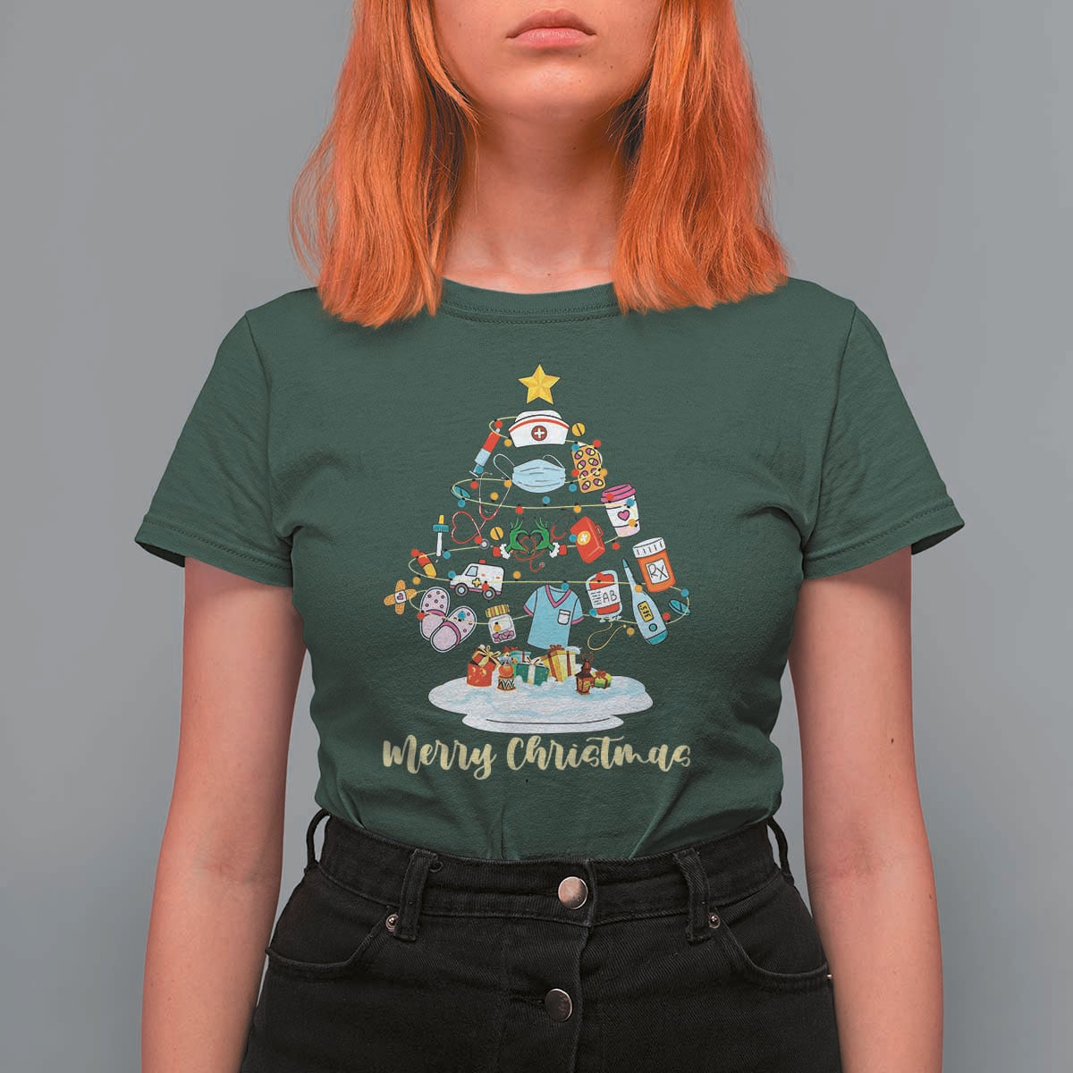 Christmas Nurse Tree Lights T Shirt For Women - Wonder Print Shop