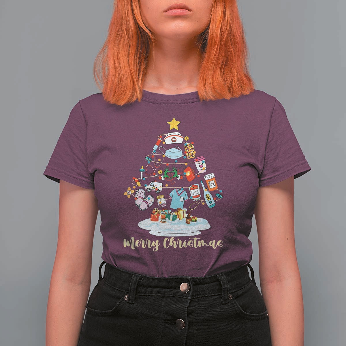 Christmas Nurse Tree Lights T Shirt For Women - Wonder Print Shop