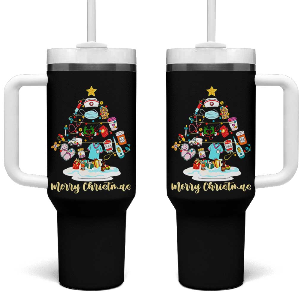 Christmas Nurse Tree Lights Tumbler With Handle - Wonder Print Shop
