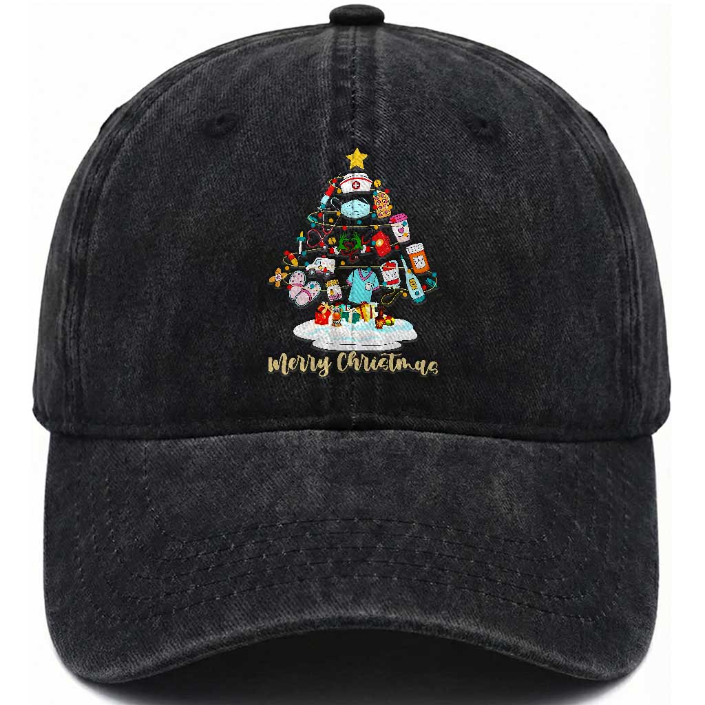 Christmas Nurse Tree Lights Washed Cotton Baseball Cap