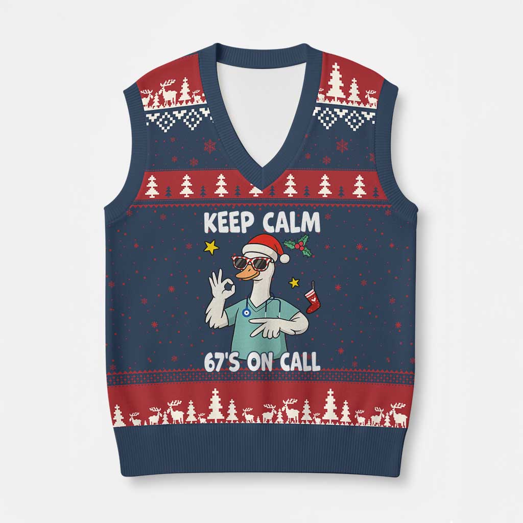 67 Six Seven Goose Nurse Xmas Meme V-Neck Knit Sweater Vest - Wonder Print Shop