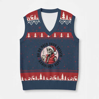 Funny Skeleton Xmas V-Neck Knit Sweater Vest Ho Ho Hold Your Breath Radiolocy Dept - Wonder Print Shop