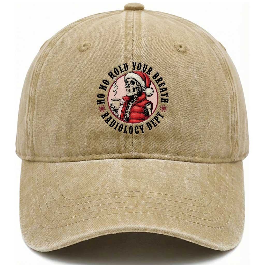 Funny Skeleton Christmas Washed Cotton Baseball Cap Ho Ho Hold Your Breath Radiolocy Dept