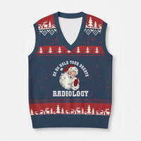 Funny Santa Xmas V-Neck Knit Sweater Vest Ho Ho Hold Your Breath Radiolocy Dept - Wonder Print Shop