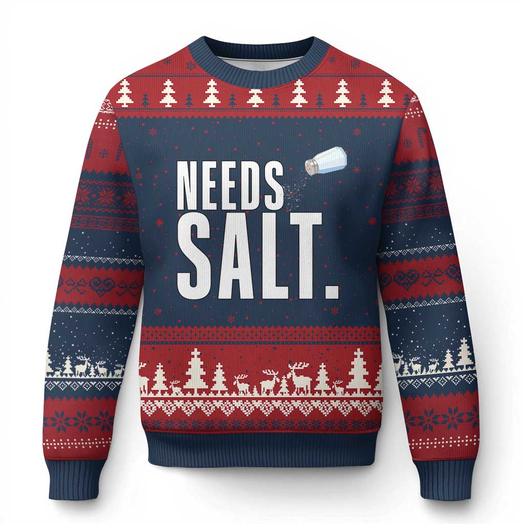 Needs Salt Ugly Christmas Sweater Funny Cooking Baking Foodie - Wonder Print Shop