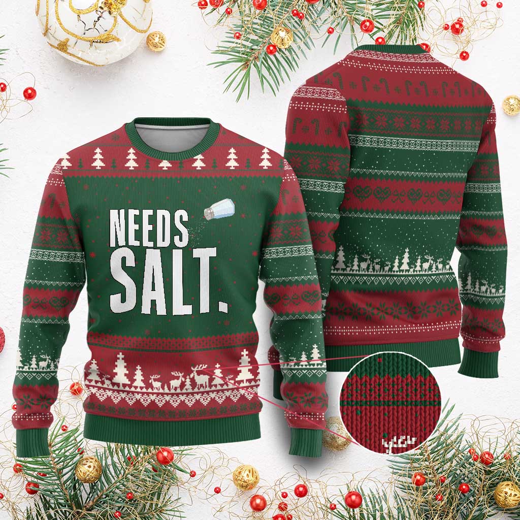 Needs Salt Ugly Christmas Sweater Funny Cooking Baking Foodie - Wonder Print Shop