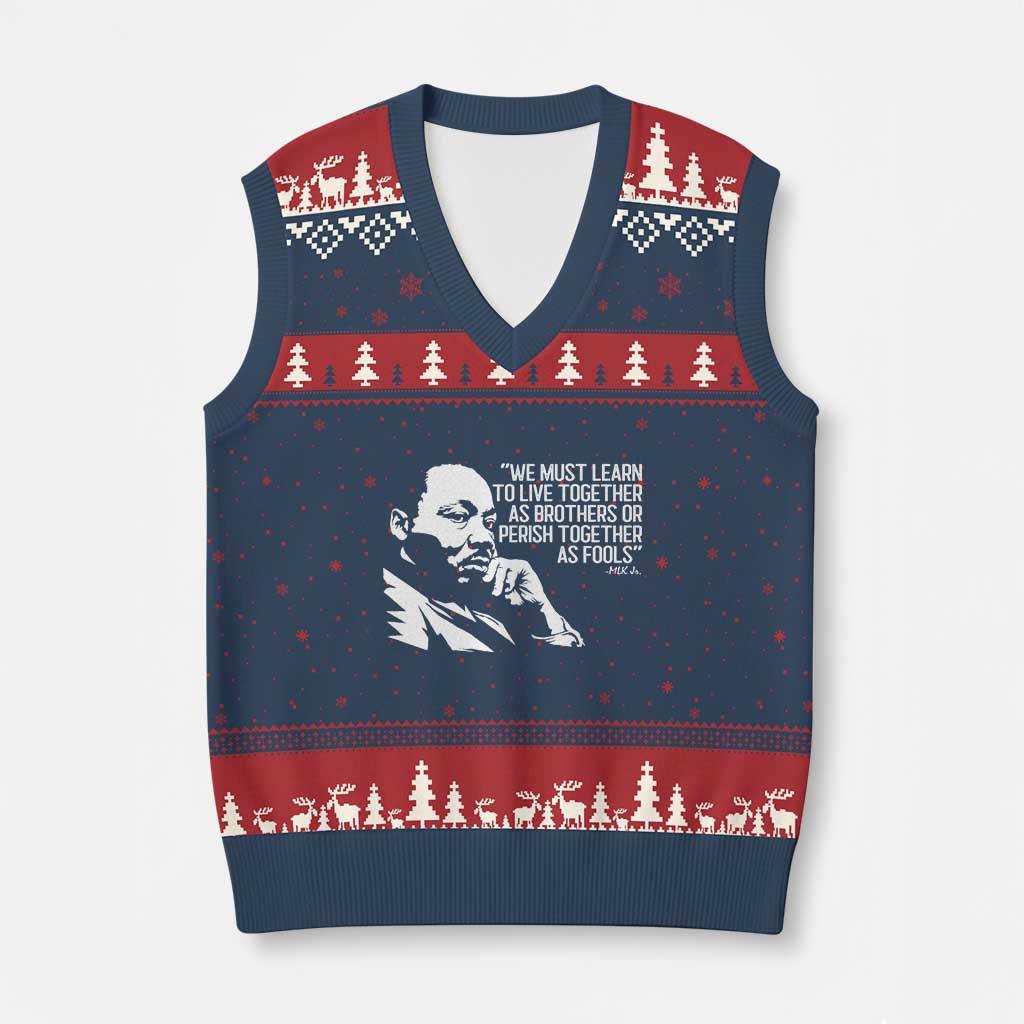 Martin Luther King Jr V-Neck Knit Sweater Vest We Must Learn to Live Together as Brothers MLK Quote - Wonder Print Shop