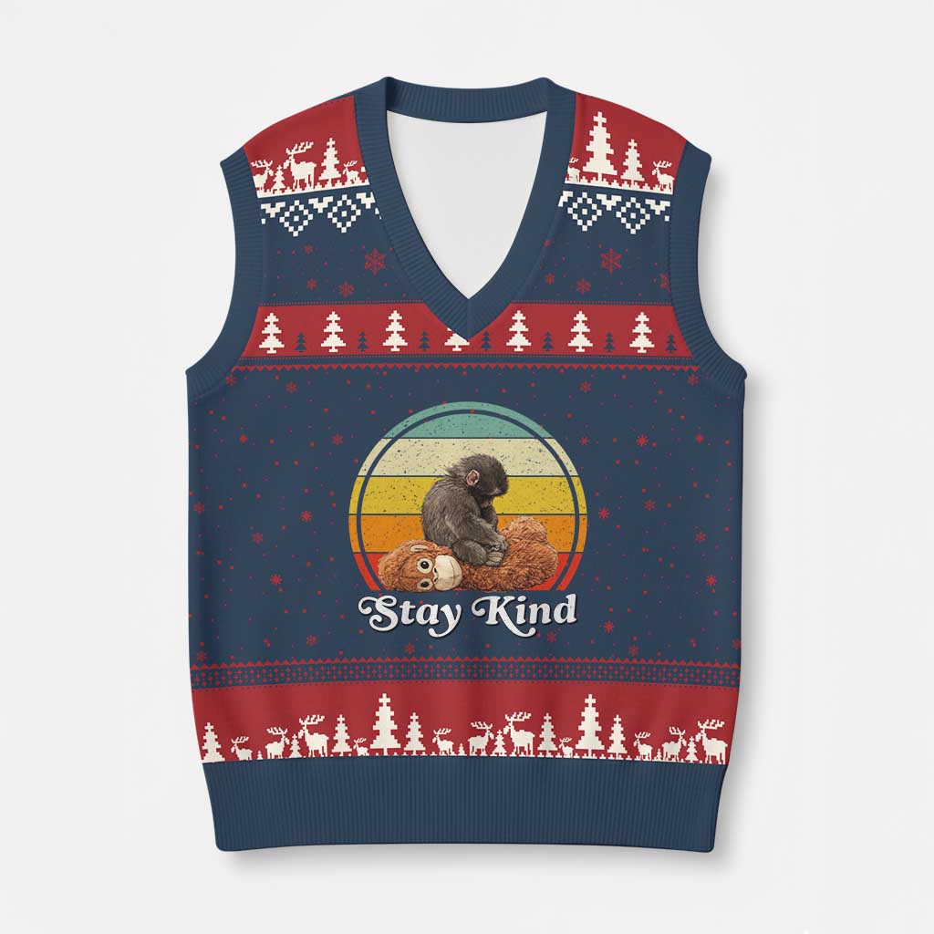 Punch Mokey V-Neck Knit Sweater Vest Viral Trend Baby Monkey Stay Kind