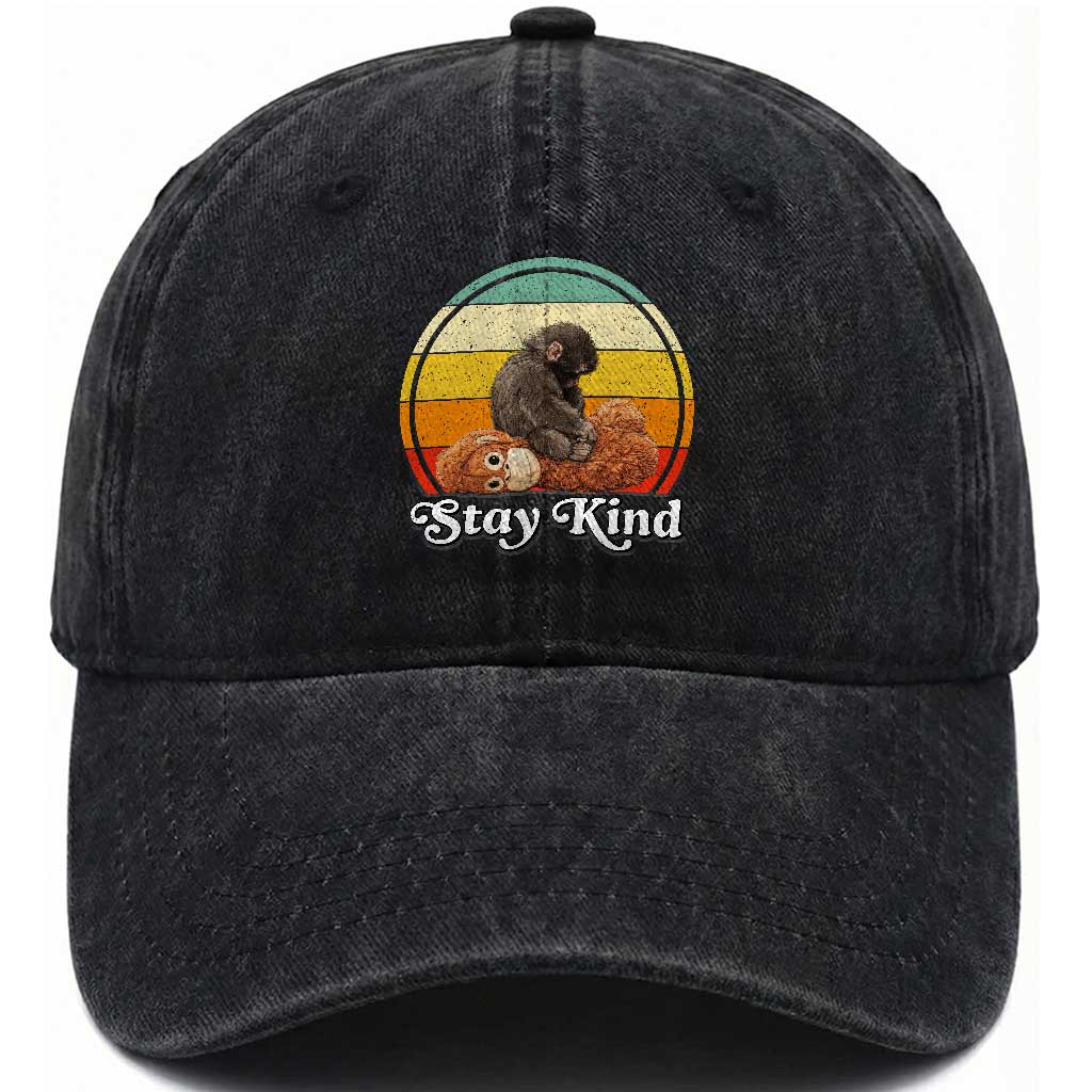 Punch Mokey Washed Cotton Baseball Cap Viral Trend Baby Monkey Stay Kind