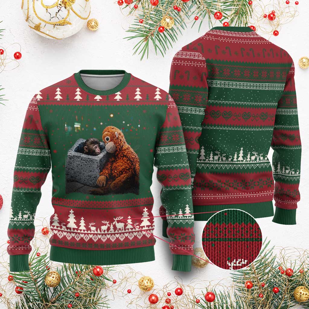 Punch Mokey Ugly Christmas Sweater Viral Trend Baby Monkey Streets Meme