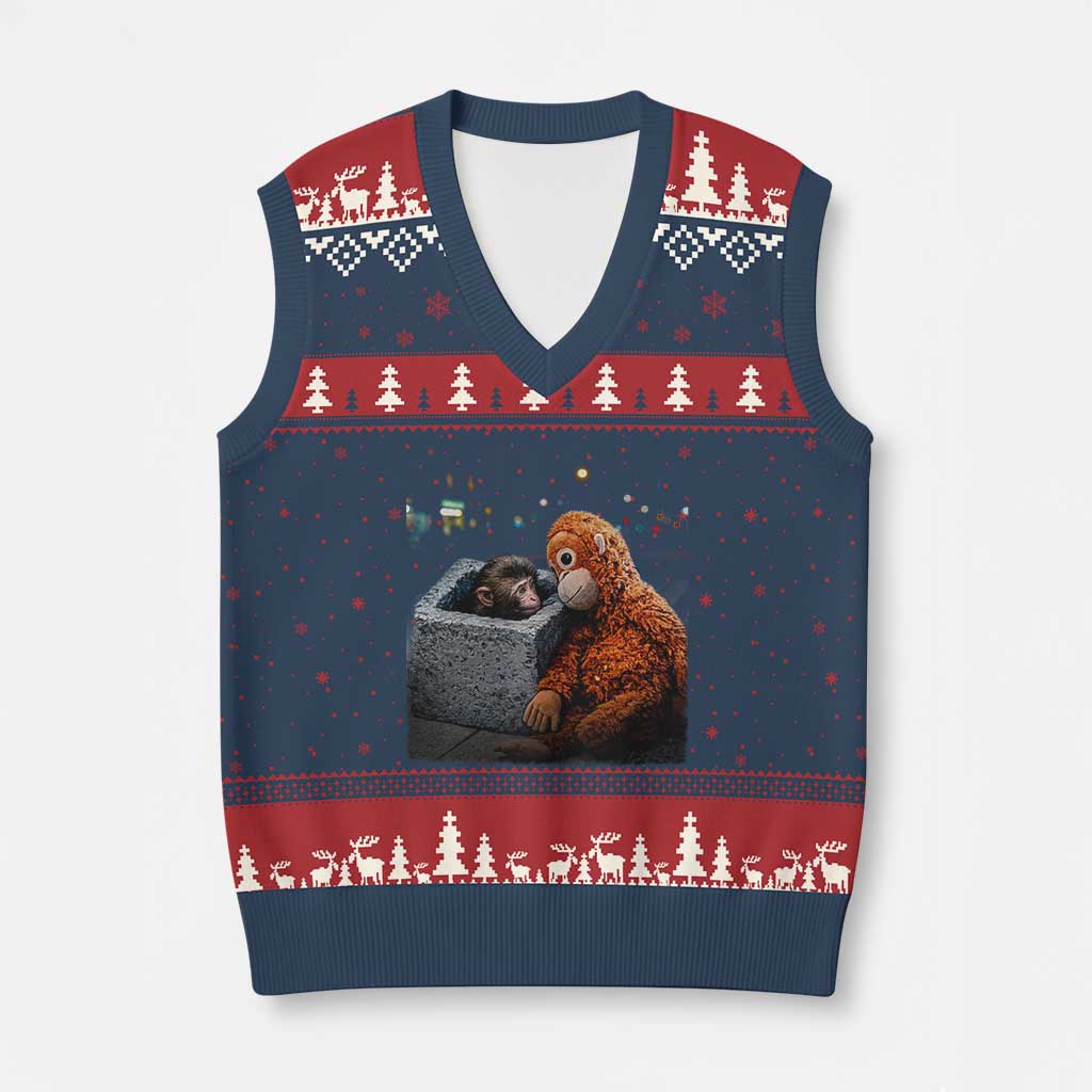 Punch Mokey V-Neck Knit Sweater Vest Viral Trend Baby Monkey Streets Meme