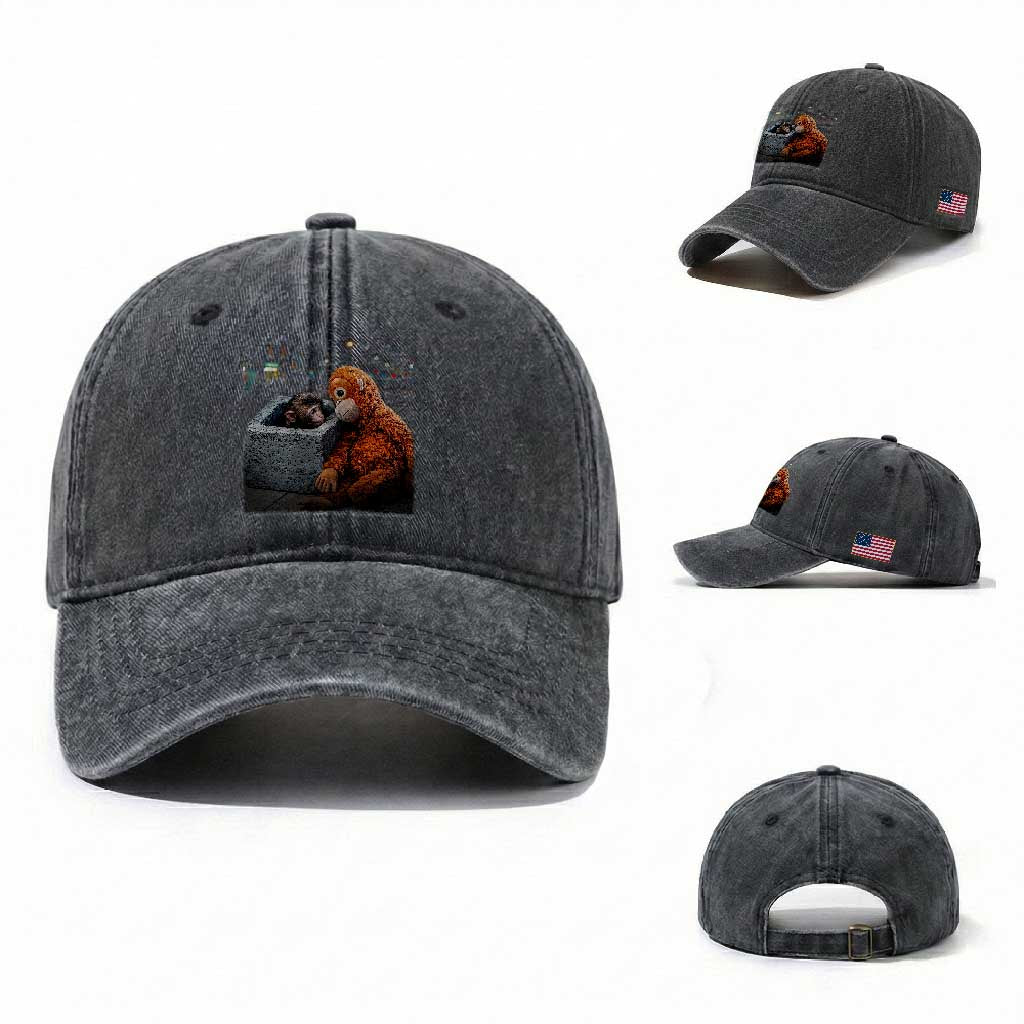 Punch Mokey Washed Cotton Baseball Cap Viral Trend Baby Monkey Streets Meme
