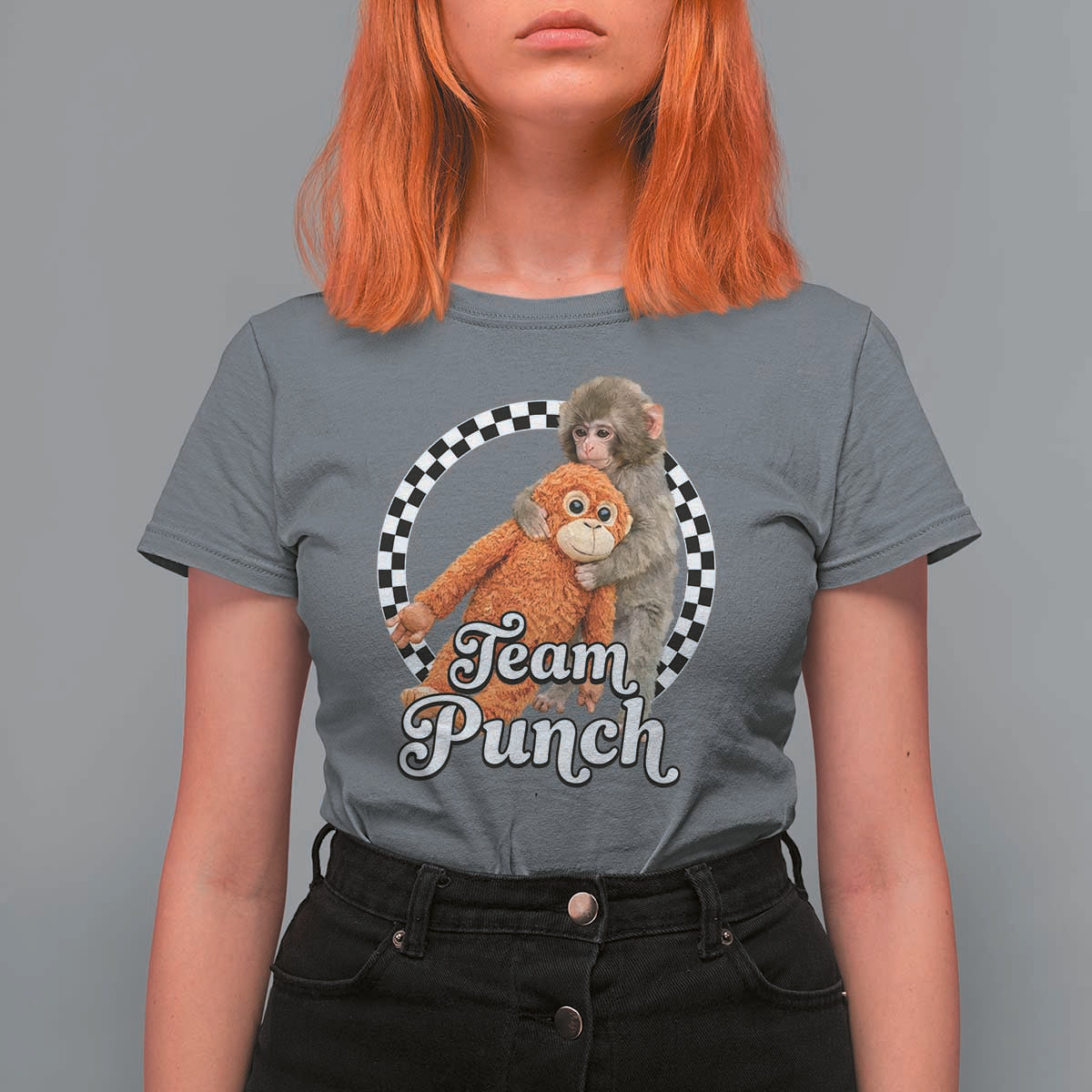 Punch Mokey T Shirt For Women Baby Monkey And Plush Toy Viral Trend