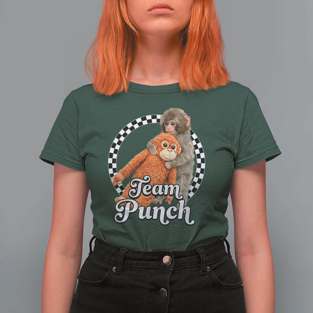 Punch Mokey T Shirt For Women Baby Monkey And Plush Toy Viral Trend