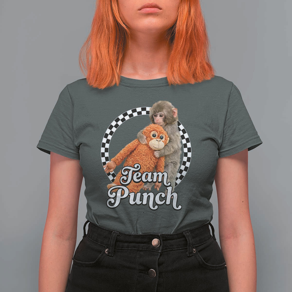 Punch Mokey T Shirt For Women Baby Monkey And Plush Toy Viral Trend