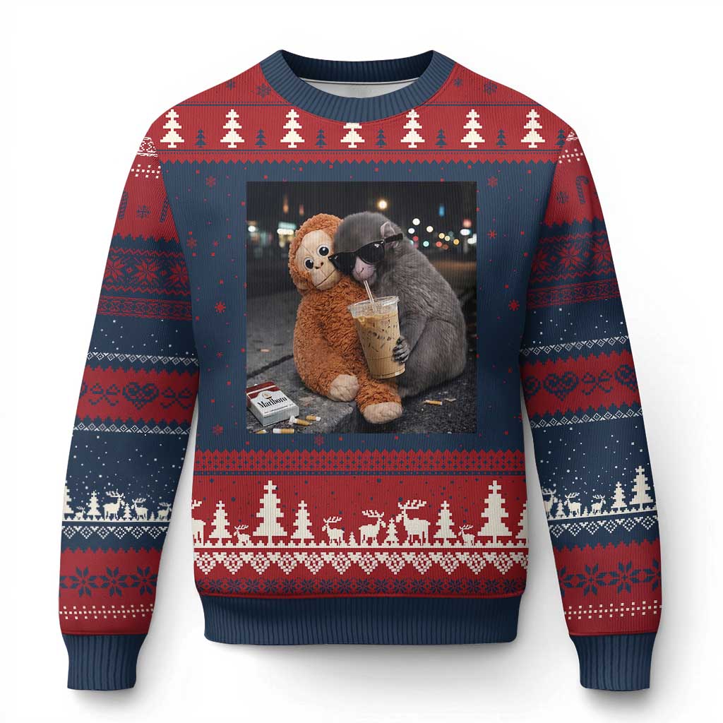 Punch Mokey Ugly Christmas Sweater Funny Drinking Diet Coke Sunglasses Street Meme