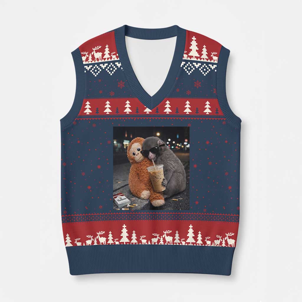 Punch Mokey V-Neck Knit Sweater Vest Funny Drinking Diet Coke Sunglasses Street Meme