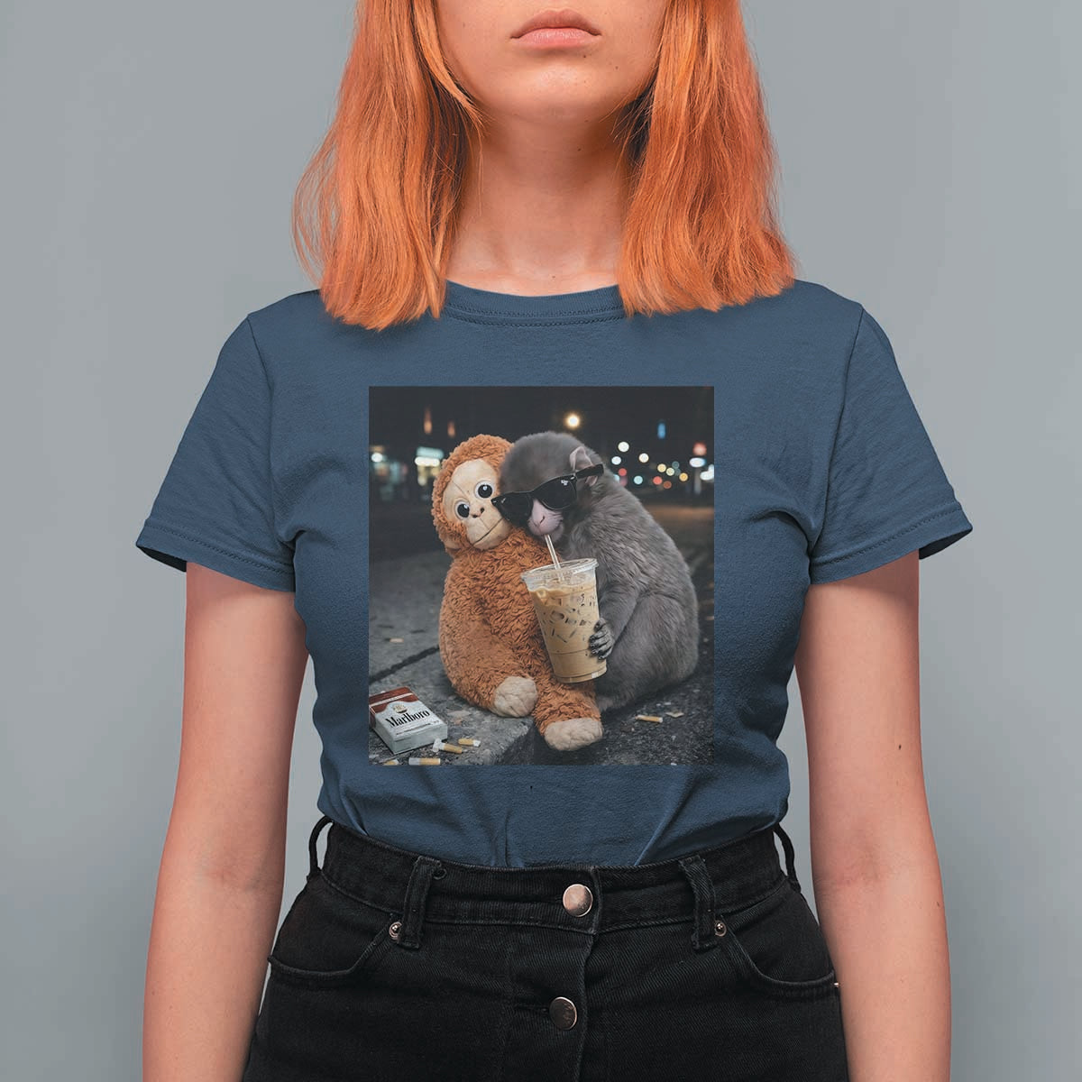 Punch Mokey T Shirt For Women Funny Drinking Diet Coke Sunglasses Street Meme