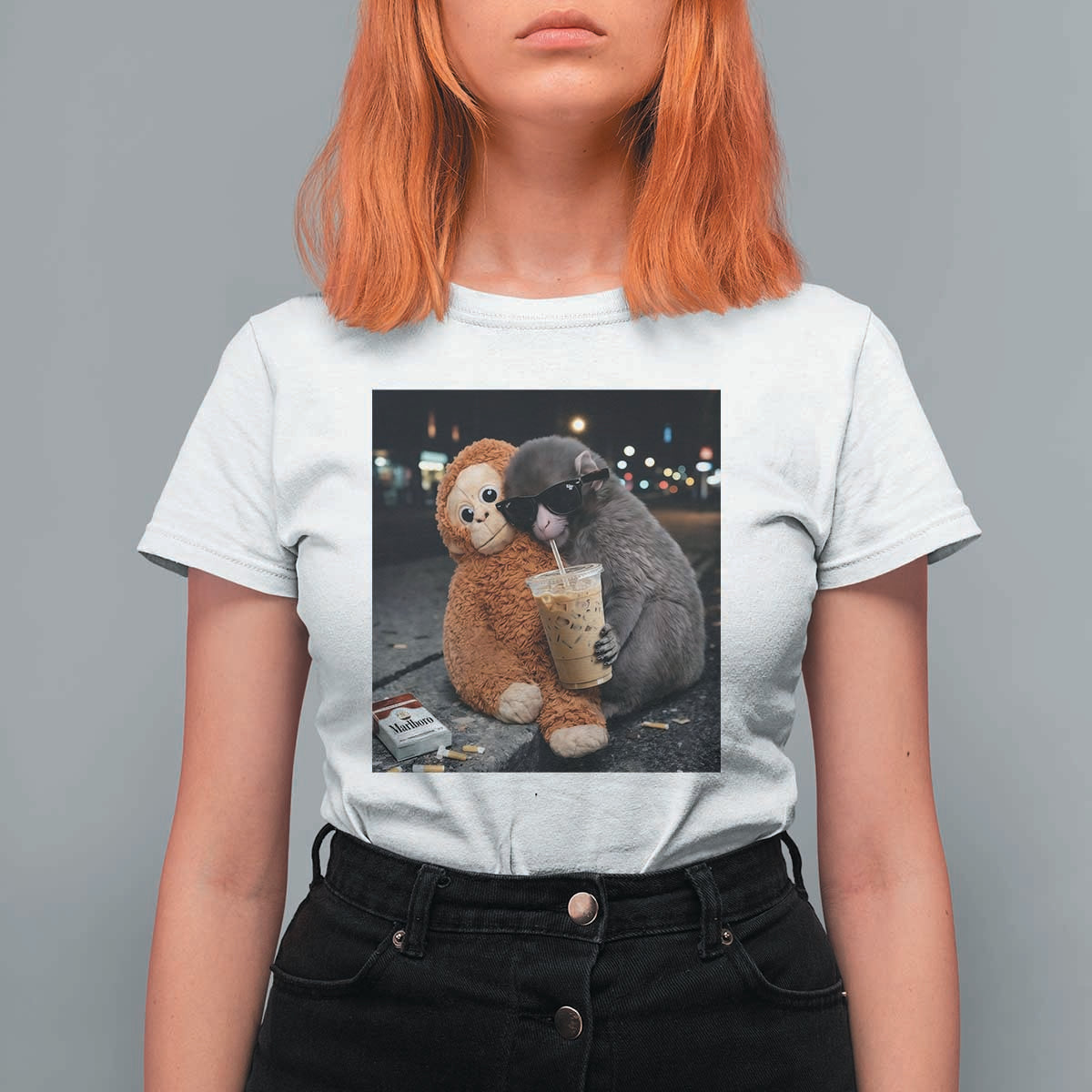 Punch Mokey T Shirt For Women Funny Drinking Diet Coke Sunglasses Street Meme