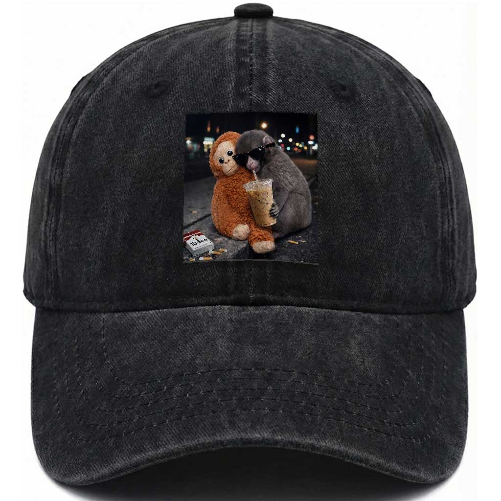 Punch Mokey Washed Cotton Baseball Cap Funny Drinking Diet Coke Sunglasses Street Meme