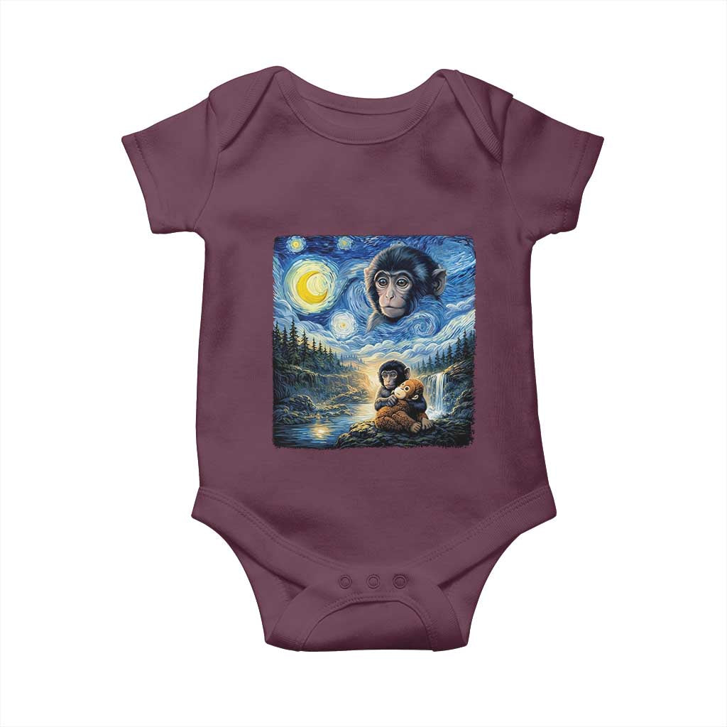 Punch Mokey Baby Onesie Viral Baby Monkey Starry Night Van Gogh