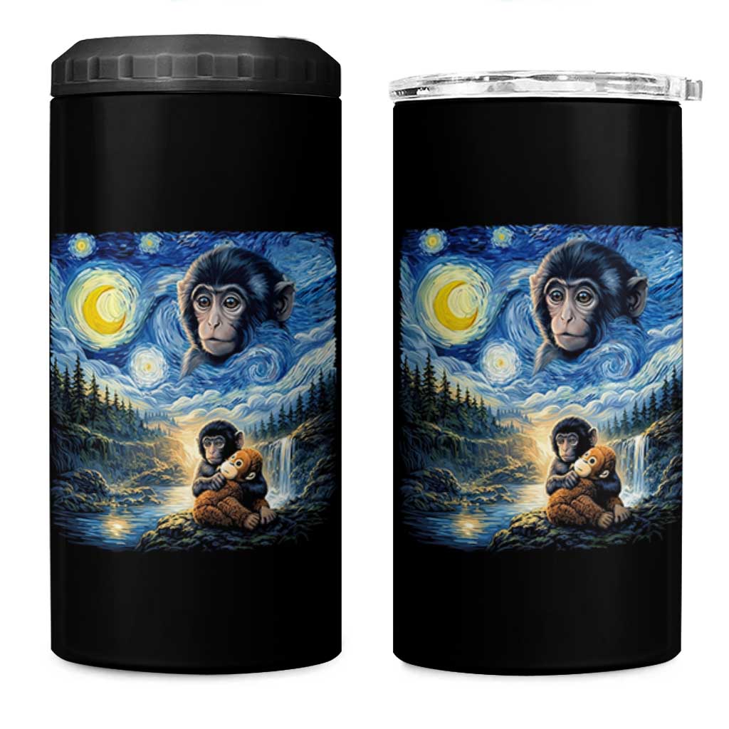 Punch Mokey 4 in 1 Can Cooler Tumbler Viral Baby Monkey Starry Night Van Gogh