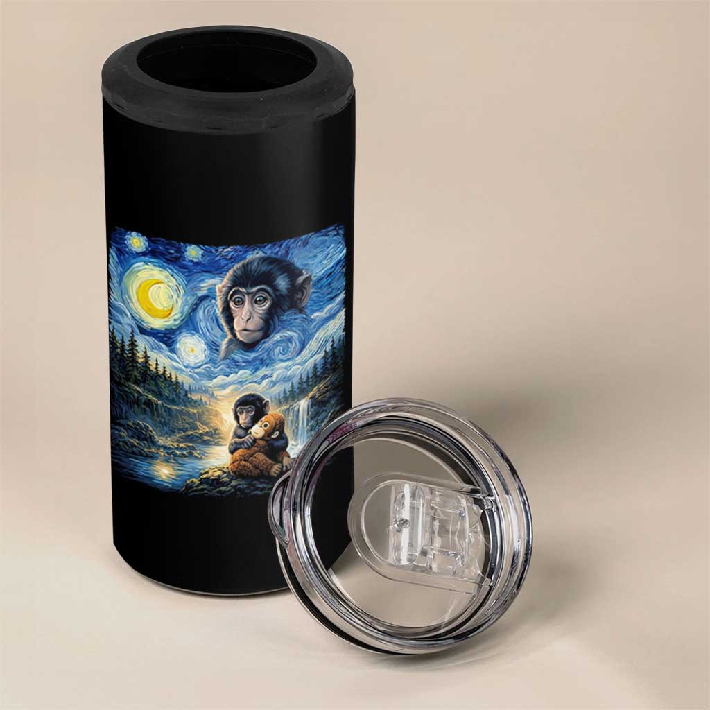 Punch Mokey 4 in 1 Can Cooler Tumbler Viral Baby Monkey Starry Night Van Gogh