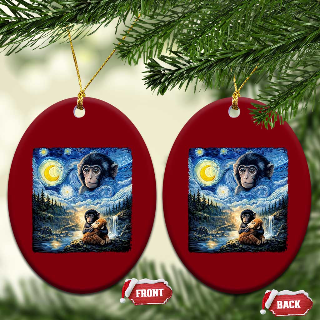 Punch Mokey Ceramic Ornament Viral Baby Monkey Starry Night Van Gogh