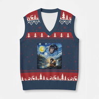 Punch Mokey V-Neck Knit Sweater Vest Viral Baby Monkey Starry Night Van Gogh