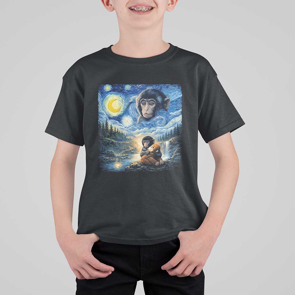 Punch Mokey T Shirt For Kid Viral Baby Monkey Starry Night Van Gogh