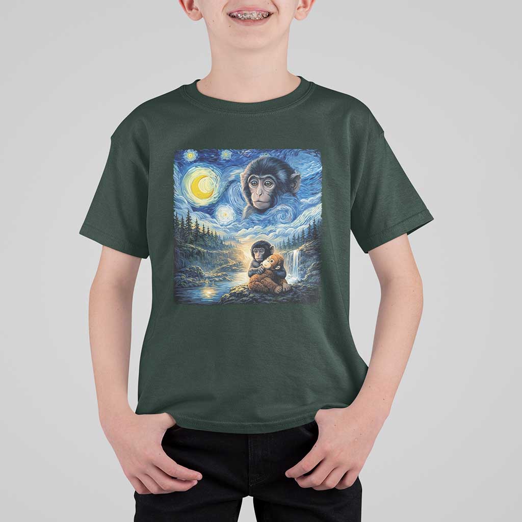 Punch Mokey T Shirt For Kid Viral Baby Monkey Starry Night Van Gogh