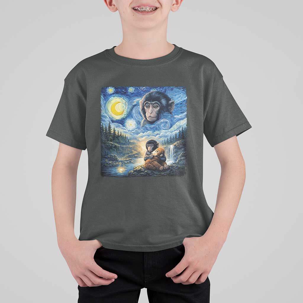 Punch Mokey T Shirt For Kid Viral Baby Monkey Starry Night Van Gogh