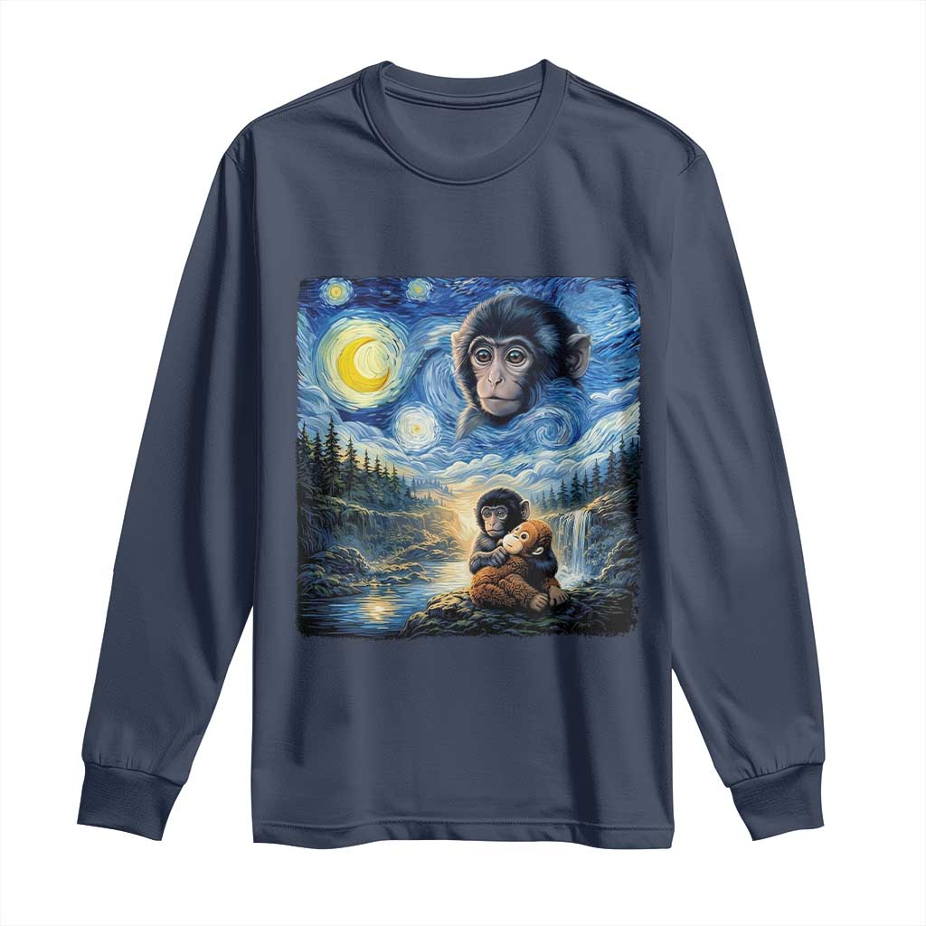 Punch Mokey Long Sleeve Shirt Viral Baby Monkey Starry Night Van Gogh