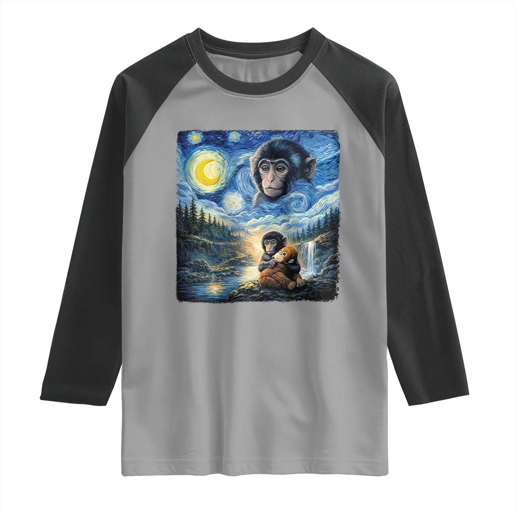Punch Mokey Raglan Shirt Viral Baby Monkey Starry Night Van Gogh