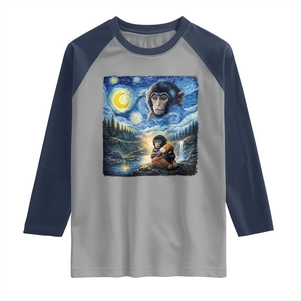Punch Mokey Raglan Shirt Viral Baby Monkey Starry Night Van Gogh