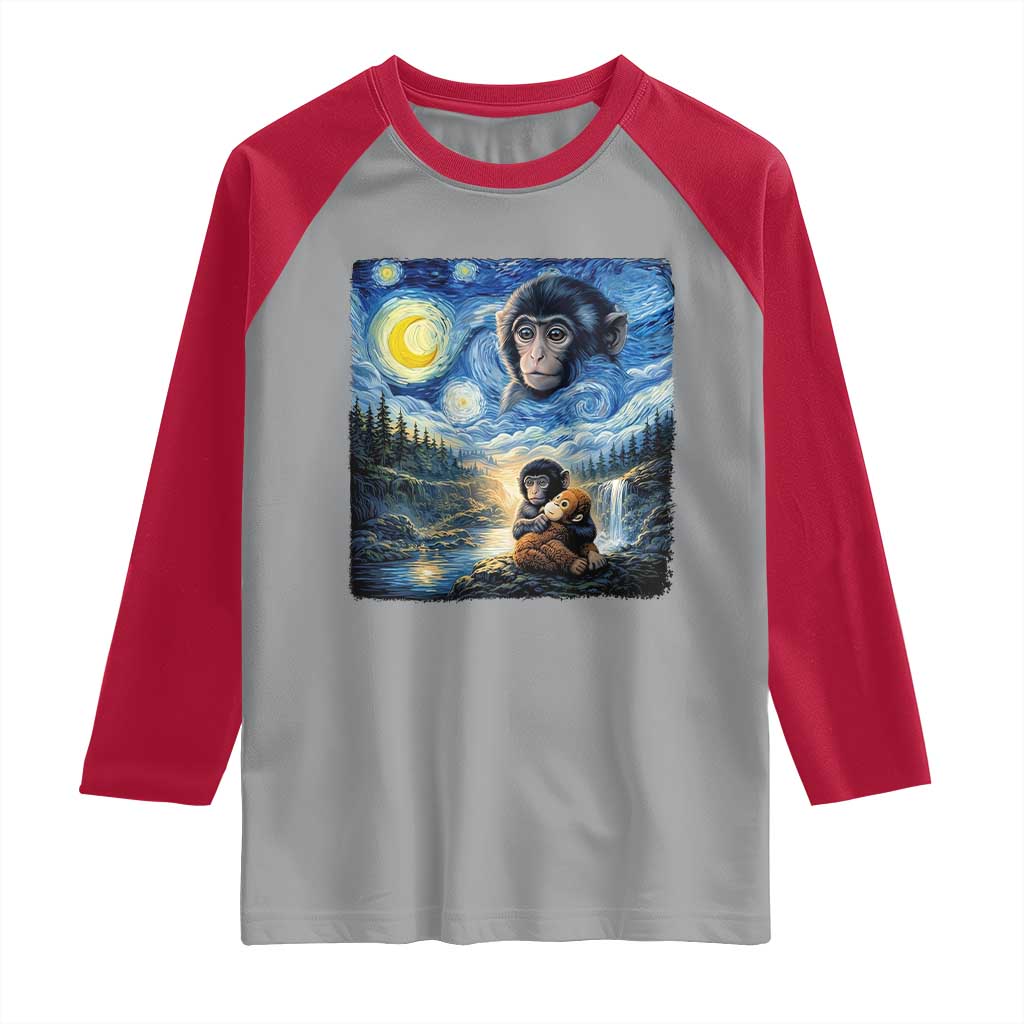 Punch Mokey Raglan Shirt Viral Baby Monkey Starry Night Van Gogh