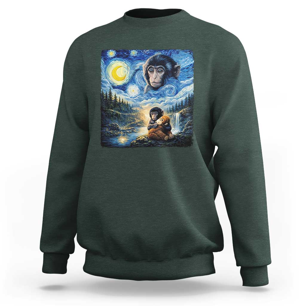 Punch Mokey Sweatshirt Viral Baby Monkey Starry Night Van Gogh