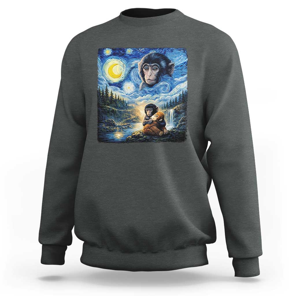 Punch Mokey Sweatshirt Viral Baby Monkey Starry Night Van Gogh